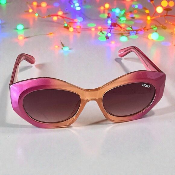 Quay Real Me Sunglasses Geometric Pink Ombre Frame Brown Lens NWT And Case main image 16